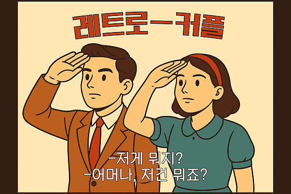 커플 응시 여자 남자 일러스트 미소 정장 상반신 성인 두명 머리띠 빈티지 호기심 복고 국내일러스트 AI파일 시선 옷 감정 컨셉 장신구 관계 표정 사람 파일형식 벡터