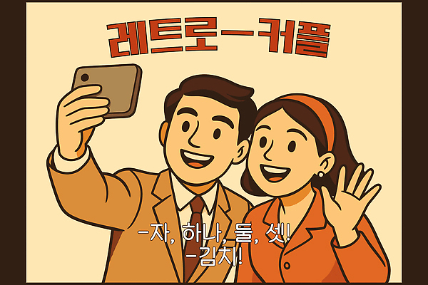 커플 여자 남자 행복 포즈 일러스트 미소 웃음 들기 정장 상반신 성인 두명 스마트폰 손들기 머리띠 빈티지 셀프카메라 즐거움 복고 손인사 국내일러스트 AI파일 옷 감정 컨셉 장신구 관계 모션 표정 사람 핸드폰 스마트기기 사진촬영 인사 파일형식 벡터