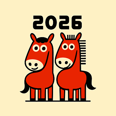 두마리 일러스트 새해 웃음 사람없음 빨간색 귀여움 즐거움 말띠 2026년 일러캐릭터 병오년 붉은말 붉은말캐릭터 AI파일 캐릭터 감정 컬러 컨셉 2 표정 십이지신 말_동물 연도 말캐릭터 파일형식 벡터