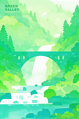 PSD 나무 일러스트 자연 수채화 물줄기 풍경 사람없음 초록색 평화 계곡 고요 여름풍경 폭포 흐름 바위 개울 생태계 힐링 싱그러움 아치교 푸른숲 산림욕 국내일러스트 식물 컬러 컨셉 물 강 돌_바위 다리_건축물 숲 파일형식 여름_계절