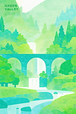 PSD 나무 일러스트 자연 수채화 산 물줄기 사람없음 초록색 평화 계곡 고요 여름풍경 폭포 흐름 바위 개울 아치 싱그러움 아치교 푸른숲 경관 국내일러스트 식물 컬러 컨셉 풍경 물 강 돌_바위 다리_건축물 숲 생태계 파일형식 여름_계절