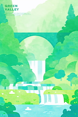 PSD 나무 일러스트 자연 수채화 산 물줄기 사람없음 초록색 평화 계곡 고요 여름풍경 폭포 바위 개울 시원함 생태계 싱그러움 아치교 푸른숲 국내일러스트 식물 컬러 컨셉 풍경 물 강 돌_바위 다리_건축물 숲 파일형식 여름_계절