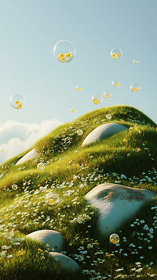 JPG 구름 편집이미지 자연 하늘 풍경 잔디 초원 사람없음 평화 맑음 돌_바위 비눗방울 언덕 편집실사 AI컴퓨터그래픽 AI콘텐츠 자연요소 식물 컨셉 날씨 CG 생태계 파일형식