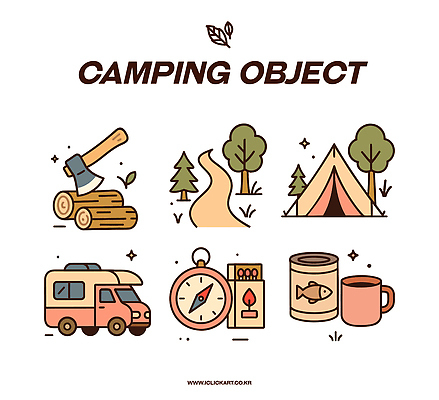 나무 일러스트 텐트 사람없음 캠핑 머그컵 숲 나침반 장작 오솔길 성냥 오브젝트 심플 통나무 도끼 캠핑카 통조림 엘리먼트 국내일러스트 AI파일 식물 길 자동차 레저 캠핑도구 컵 파일형식 벡터