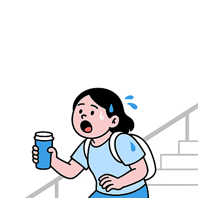 여자 하늘색 다이어트 일러스트 한명 들기 상반신 성인 일상 운동 계단 더위 물병 땀 백팩 성인여자한명만 국내일러스트 AI파일 1 가방 모션 날씨 건강 사람 라이프 파란색 물통 여자한명만 성인여자만 파일형식 벡터