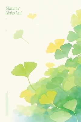 PSD 백그라운드 일러스트 자연 수채화 풍경 사람없음 초록색 여름 비행 숲 은행잎 은행나무 국내일러스트 나무 계절 컬러 잎 생태계 파일형식