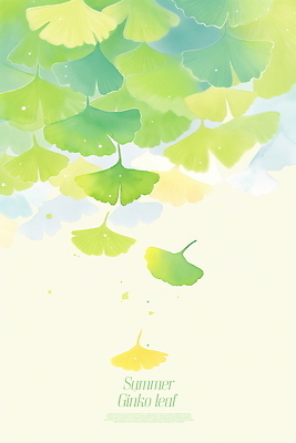 PSD 백그라운드 일러스트 자연 수채화 풍경 사람없음 초록색 여름 떨어짐 은행잎 은행나무 차분 국내일러스트 나무 계절 컬러 컨셉 잎 생태계 파일형식