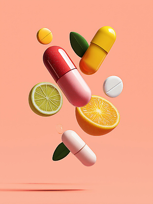 JPG 편집이미지 잎 다이어트 오렌지 과일 사람없음 알약 건강관리 슬라이스 영양 라임 광택 건강식품 비타민 편집3D AI컴퓨터그래픽 AI콘텐츠 식물 음식 건강 관리 약 3D 영양소 파일형식