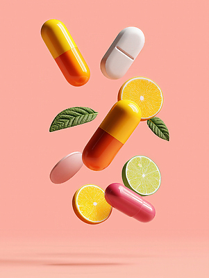 JPG 편집이미지 잎 다이어트 오렌지 사람없음 알약 건강관리 슬라이스 영양 라임 광택 건강식품 비타민 편집3D AI컴퓨터그래픽 AI콘텐츠 식물 음식 과일 건강 관리 약 3D 영양소 파일형식