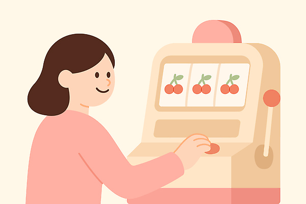 여자 일러스트 버튼 성공 한명 상반신 기쁨 게임 우승 체리 행운 도박 누름 집중 즐거움 카지노 슬롯머신 국내일러스트 AI파일 1 감정 컨셉 과일 모션 놀이 사람 최고 파일형식 벡터