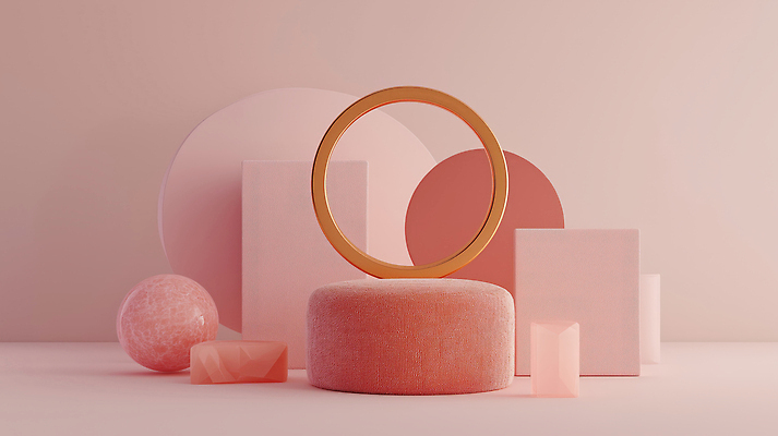 JPG 편집이미지 분홍색 사람없음 빛 3D 금속 사각형 원형 포디움 미니멀 편집3D AI컴퓨터그래픽 AI콘텐츠 도형 컬러 재질 무대 디지털합성 파일형식