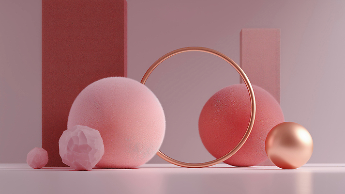 JPG 편집이미지 분홍색 털 사람없음 빛 3D 금속 원형 질감 미니멀 편집3D AI컴퓨터그래픽 AI콘텐츠 도형 컬러 재질 디지털합성 파일형식