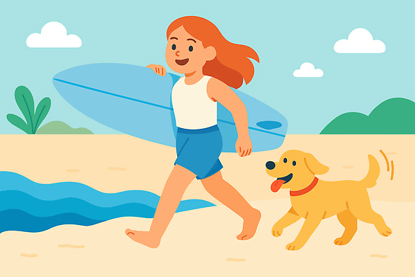 전신 무료이미지 여자 행복 반려견 모래 여행 하늘색 일러스트 하늘 함께함 한명 들기 해변 일상 친구 여름휴가 모래사장 민소매 걷기 서핑보드 강아지 즐거움 메롱 펫팸족 국내일러스트 펫캉스 AI파일 1 감정 바다 컨셉 상의 관계 모션 휴가 사람 라이프 파란색 바캉스 반려동물 보드_스포츠 개 신조어 파일형식 벡터 여름_계절