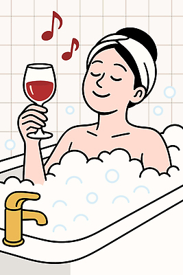 여자 행복 와인잔 음표 일러스트 휴식 욕조 따뜻함 한명 미소 들기 일상 수건 와인 스파 욕실 편안함 즐거움 힐링 격자 기분전환 거품목욕 반신욕 스트레스해소 해소 혼자 국내일러스트 AI파일 1 기호 감정 음악 컨셉 무늬 술잔 모션 주류 표정 사람 라이프 위생용품 목욕 거품 감각 파일형식 벡터