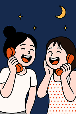 여자 행복 일러스트 대화 사랑 웃음 들기 상반신 두명 반짝임 우정 편안함 즐거움 힐링 통화 소통 스트레스해소 해소 화기애애 국내일러스트 AI파일 감정 컨셉 모션 표정 말하기 사람 친구 감각 파일형식 벡터