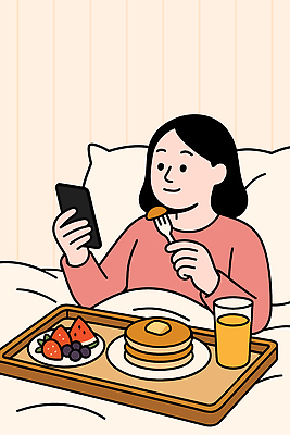 접시 여자 여유 포크 일러스트 베개 딸기 휴식 쟁반 한명 들기 일상 스마트폰 눕기 식사 기댐 이불 침대 오렌지주스 편안함 먹기 즐거움 힐링 팬케이크 수박조각 스트레스해소 해소 혼자 국내일러스트 AI파일 1 식기 감정 조각 가구 컨셉 과일 침구 모션 수박 사람 라이프 핸드폰 스마트기기 케이크 감각 과일주스 파일형식 벡터