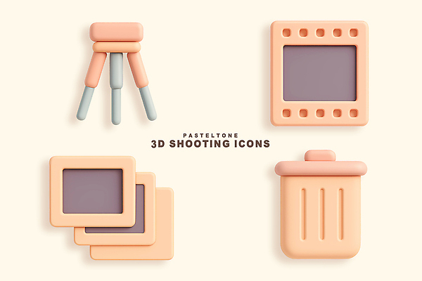 PSD 아이콘 디자인 사람없음 3D아이콘 3D 촬영 쓰레기통 필름 오브젝트 삼각대 삭제 슬라이드 파스텔톤 편집3D 컬러 디지털합성 파일형식