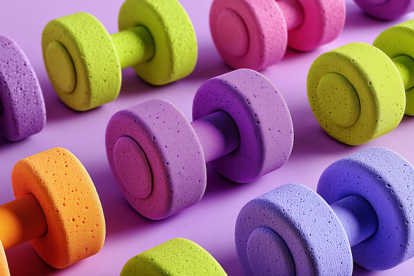 JPG 편집이미지 건강 사람없음 운동기구 아령 웨이트트레이닝 일렬 연보라색 편집3D AI컴퓨터그래픽 AI콘텐츠 운동 3D 보라색 헬스 파일형식