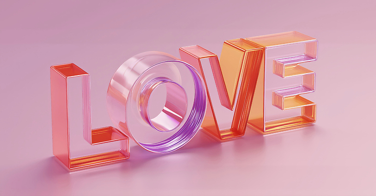 JPG 편집이미지 영어 분홍색 사랑 타이포그라피 사람없음 투명 입체문자 편집3D AI컴퓨터그래픽 AI콘텐츠 문자 감정 컬러 3D 파일형식