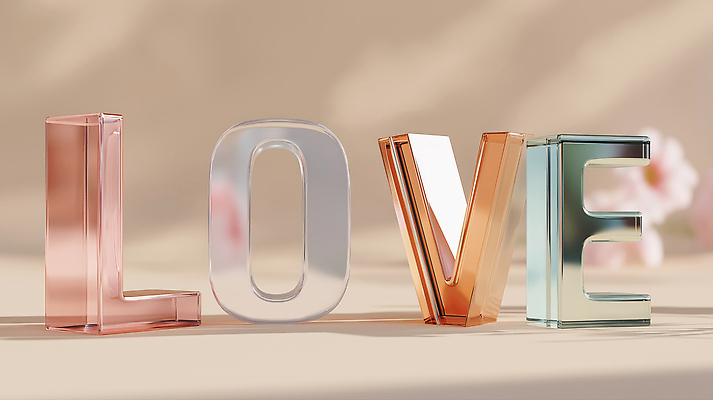 JPG 편집이미지 영어 꽃 사랑 타이포그라피 사람없음 베이지색 입체문자 편집3D AI컴퓨터그래픽 AI콘텐츠 식물 문자 감정 컬러 3D 파일형식