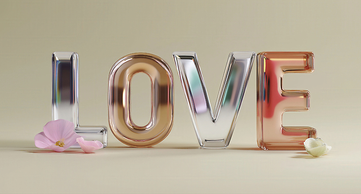 JPG 편집이미지 영어 꽃 사랑 타이포그라피 사람없음 로맨틱 광택 입체문자 편집3D AI컴퓨터그래픽 AI콘텐츠 식물 문자 감정 컨셉 3D 파일형식