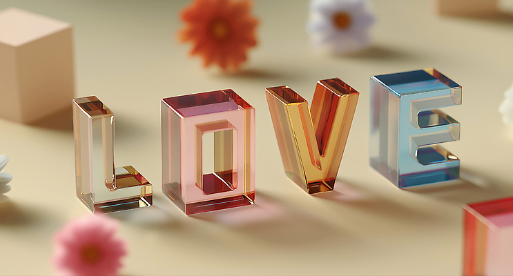 JPG 편집이미지 영어 꽃 유리 그림자 사랑 타이포그라피 사람없음 베이지색 입체문자 편집3D AI컴퓨터그래픽 AI콘텐츠 식물 문자 감정 컬러 재질 3D 파일형식