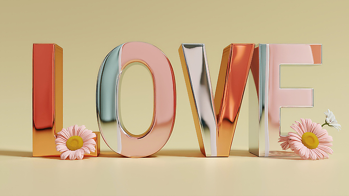 JPG 편집이미지 영어 꽃 유리 사랑 타이포그라피 사람없음 로맨틱 베이지색 입체문자 편집3D AI컴퓨터그래픽 AI콘텐츠 식물 문자 감정 컬러 컨셉 재질 3D 파일형식