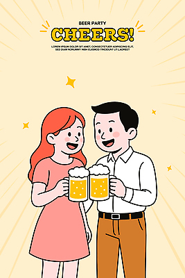 여자 남자 행복 일러스트 생맥주 미소 웃음 들기 두명 친구 반짝임 기쁨 만남 축하 음주 즐거움 건배 맥주잔 활기 술자리 맥주거품 회식 연노랑색 국내일러스트 AI파일 감정 컨셉 술잔 관계 모션 맥주 표정 사람 노란색 식사 거품 파일형식 벡터