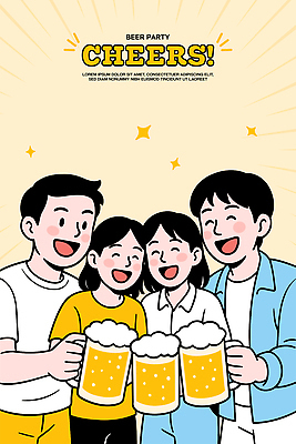 여자 남자 행복 여유 일러스트 생맥주 함께함 대화 미소 웃음 들기 여러명 친구 반짝임 기쁨 모임 만남 축하 음주 동료 즐거움 건배 맥주잔 활기 술자리 맥주거품 회식 연노랑색 국내일러스트 AI파일 감정 다수 컨셉 술잔 관계 모션 맥주 표정 말하기 사람 노란색 식사 거품 파일형식 벡터