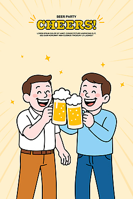 남자 행복 일러스트 생맥주 미소 웃음 들기 두명 일상 친구 기쁨 만남 축하 음주 동료 즐거움 건배 맥주잔 활기 술자리 맥주거품 회식 연노랑색 국내일러스트 AI파일 감정 컨셉 술잔 관계 모션 맥주 표정 사람 라이프 노란색 식사 거품 파일형식 벡터