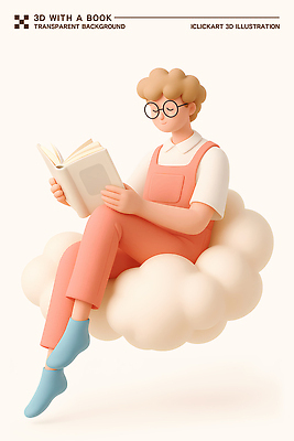 전신 PSD 구름 편집이미지 남자 여유 휴식 한명 들기 앉기 취미 책 독서 3D 다리꼬기 편안함 집중 멜빵바지 읽기 살구색 안경낌 편집3D 자연요소 1 감정 안경 컬러 컨셉 바지 모션 사람 감각 멜빵 디지털합성 파일형식