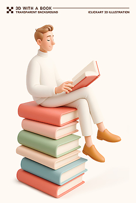 전신 PSD 편집이미지 남자 여유 휴식 한명 들기 앉기 취미 학습 독서 다리꼬기 편안함 집중 읽기 살구색 책더미 편집3D 1 교육 감정 컬러 컨셉 모션 사람 책 3D 감각 무더기 파일형식