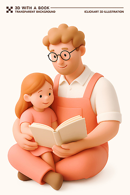 전신 PSD 편집이미지 여자 교육 남자 어린이 휴식 사랑 성인 두명 책 독서 귀여움 집중 멜빵바지 읽기 가부좌 소통 살구색 안경낌 부녀 편집3D 딸 감정 안경 컬러 컨셉 바지 가족 모션 사람 앉기 3D 아빠 멜빵 파일형식