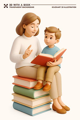 전신 PSD 편집이미지 여자 교육 남자 어린이 커뮤니케이션 휴식 이야기 사랑 앉기 성인 두명 학습 독서 3D 잡기 집중 읽기 소통 살구색 책더미 편집3D 모자관계 감정 아들 컬러 컨셉 가족 모션 엄마 사람 책 디지털합성 무더기 파일형식