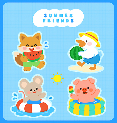 수영복 하늘색 일러스트 물놀이 수영장 들기 사람없음 여름휴가 태양 손들기 걷기 귀여움 수영 먹기 즐거움 쥐캐릭터 돼지캐릭터 튜브 오리캐릭터 막대아이스크림 수박조각 엘리먼트 여우캐릭터 챙모자 일러캐릭터 AI파일 자연요소 캐릭터 모자_잡화 옷 감정 조각 동물캐릭터 컨셉 모션 놀이 휴가 아이스크림 수박 오리 파란색 수상스포츠 돼지 쥐 여우 파일형식 벡터 여름_계절