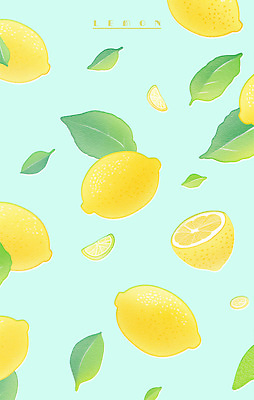 PSD 하늘색 백그라운드 잎 일러스트 단면 사람없음 레몬 슬라이스 국내일러스트 식물 과일 파란색 파일형식