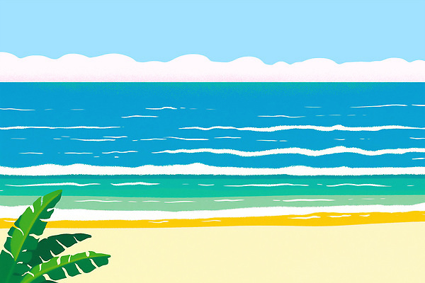 PSD 구름 잎 일러스트 자연 하늘 해변 사람없음 파란색 모래사장 여름풍경 해수욕장 국내일러스트 자연요소 식물 바다 컬러 풍경 생태계 파일형식 여름_계절
