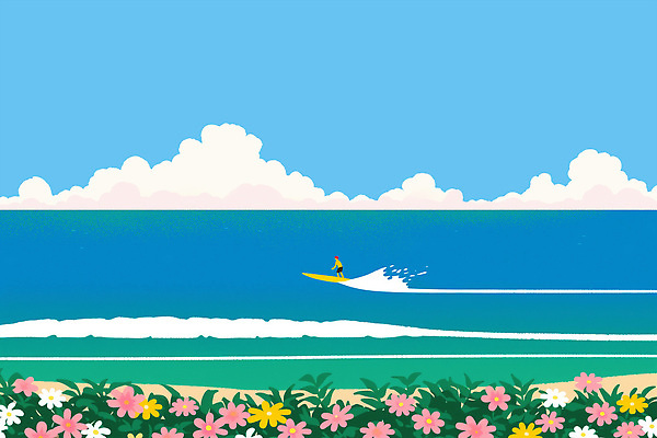 전신 PSD 구름 남자 꽃밭 일러스트 자연 하늘 레저 한명 해변 파란색 모래사장 여름풍경 서핑보드 풀 서핑 균형 해수욕장 즐거움 국내일러스트 자연요소 식물 1 꽃 감정 바다 컬러 사람 풍경 수상스포츠 보드_스포츠 생태계 파일형식 여름_계절