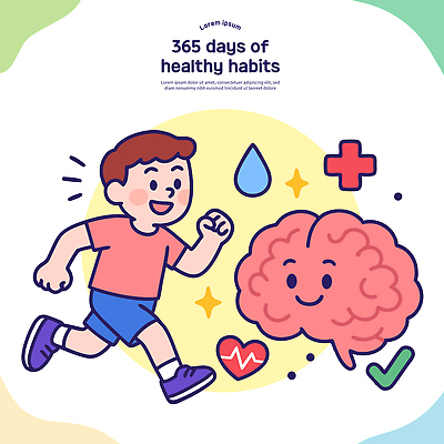 전신 라이프스타일 남자 일러스트 한명 일상 반짝임 달리기 운동 건강관리 에너지 물방울 하트 맥박 뇌 땀 생활습관 국내일러스트 AI파일 모양 1 의학 모션 건강 관리 사람 라이프 생활 습관 파일형식 벡터