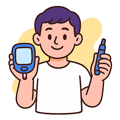 남자 일러스트 한명 미소 웃음 들기 상반신 생활 치료 건강관리 질병관리 당뇨병 인슐린 자가진단 혈당 혈당계 국내일러스트 AI파일 1 의학 모션 표정 건강 관리 사람 의료용품 혈액 질병 파일형식 벡터