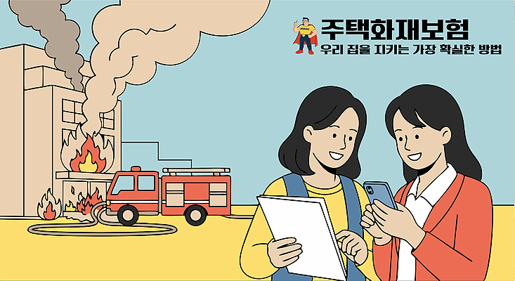 여자 하늘색 일러스트 불 대화 미소 들기 상반신 두명 건물 스마트폰 노란색 연기 문서 화재 소방차 화재보험 국내일러스트 AI파일 자연요소 건축물 컬러 모션 자동차 표정 말하기 사람 파란색 핸드폰 스마트기기 사건 보험 파일형식 벡터