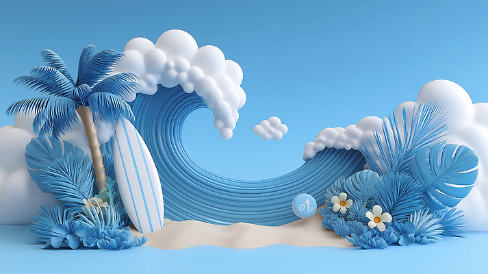 JPG 구름 편집이미지 물결 모래 파도 잎 하늘 풍경 해변 사람없음 여름 파란색 야자수 서핑보드 서핑 조화 파라다이스 편집3D AI컴퓨터그래픽 AI콘텐츠 자연요소 나무 식물 계절 바다 컬러 3D 수상스포츠 보드_스포츠 파일형식