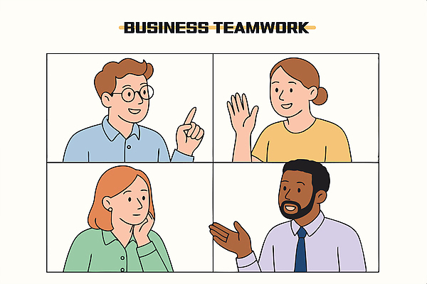 여자 남자 일러스트 회의 협력 아이디어 대화 협상 미소 정장 여러명 상반신 손들기 턱괴기 가리킴 비즈니스맨 비즈니스우먼 토론 의견 친목 안경낌 국내일러스트 AI파일 옷 안경 다수 컨셉 비즈니스 모션 표정 말하기 사람 손짓 직장인 파일형식 벡터