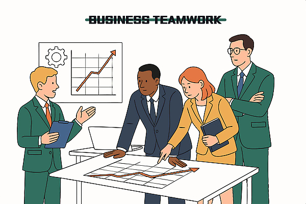 여자 남자 화살표 일러스트 탁자 회의 그래프 협력 미소 들기 정장 여러명 손들기 팔짱 가리킴 비즈니스맨 비즈니스우먼 계획 토론 프레젠테이션 상승 전략 의견 서류판 안경낌 국내일러스트 AI파일 옷 안경 가구 다수 컨셉 비즈니스 모션 표정 사람 손짓 사무용품 직장인 파일형식 벡터