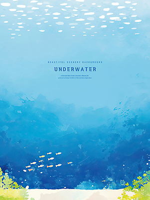 PSD 바다 일러스트 자연 수채화 어류 풍경 사람없음 파란색 바닷속 해조류 국내일러스트 컬러 수중 수중동물 해양식물 생태계 파일형식