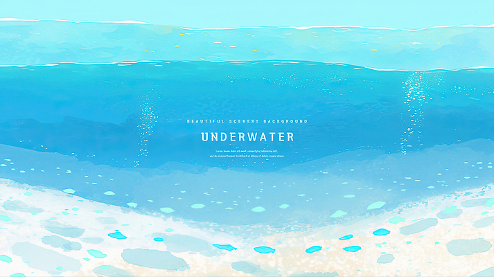 PSD 모래 일러스트 자연 수채화 사람없음 파란색 모래사장 바닷속 국내일러스트 바다 컬러 수중 생태계 파일형식