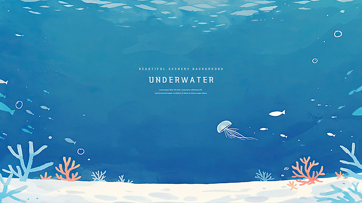 PSD 바다 일러스트 자연 수채화 어류 사람없음 파란색 바닷속 산호 해파리 국내일러스트 컬러 수중 수중동물 자포동물 생태계 파일형식