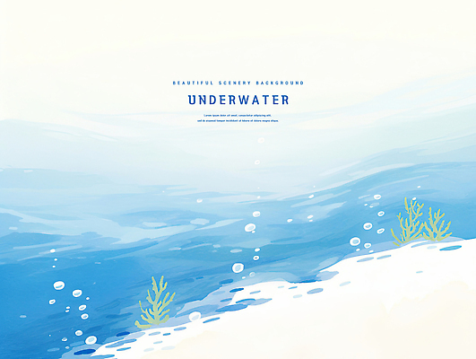 PSD 물결 모래 바다 일러스트 자연 수채화 사람없음 파란색 바닷속 물거품 국내일러스트 컬러 수중 거품 생태계 파일형식