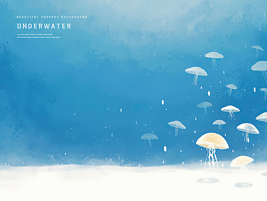 PSD 바다 일러스트 자연 수채화 사람없음 파란색 바닷속 해파리 국내일러스트 컬러 수중 자포동물 생태계 파일형식