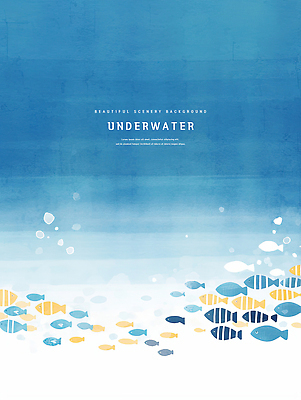 PSD 바다 일러스트 자연 수채화 풍경 사람없음 파란색 바닷속 물방울 열대어 물고기떼 국내일러스트 컬러 어류 수중 생태계 파일형식